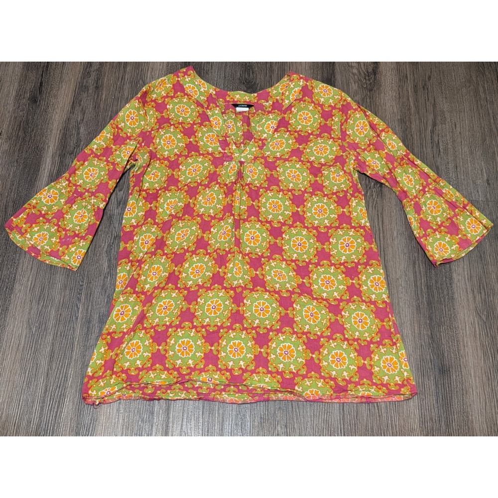 J.‎ Crew Floral Print Tunic Top Bell Sleeve Bohemian Blouse Size S